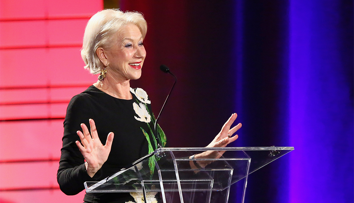 Presenter Helen Mirren speaks onstage at the 16th Annual AARP The Magazine's Movies For Grownups Awards