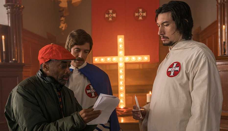 Spike Lee directing Topher Grace and Adam Driver on the set of "BlacKkKlansman."