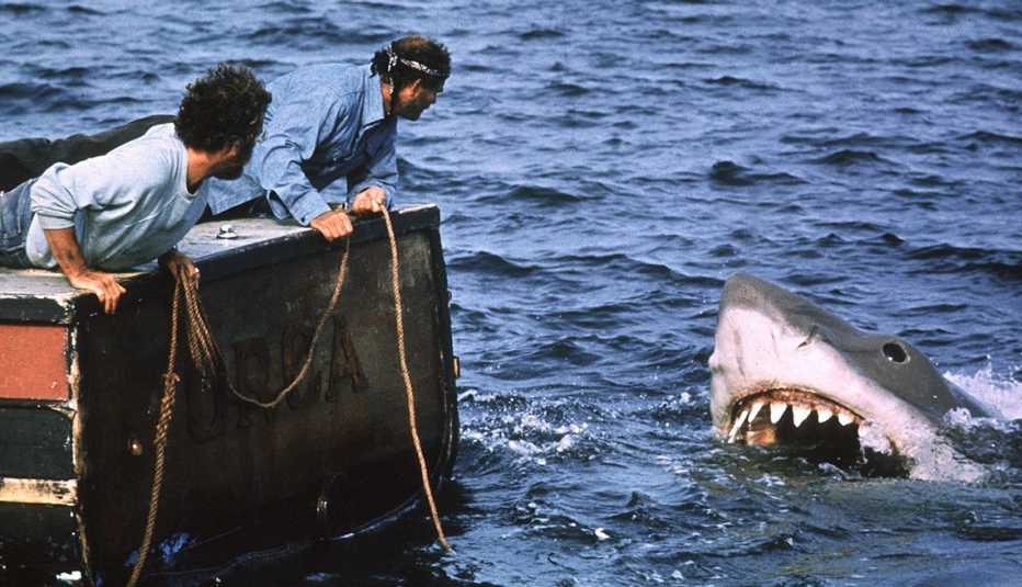 Richard Dreyfuss and Robert Shaw in a scene from the film Jaws