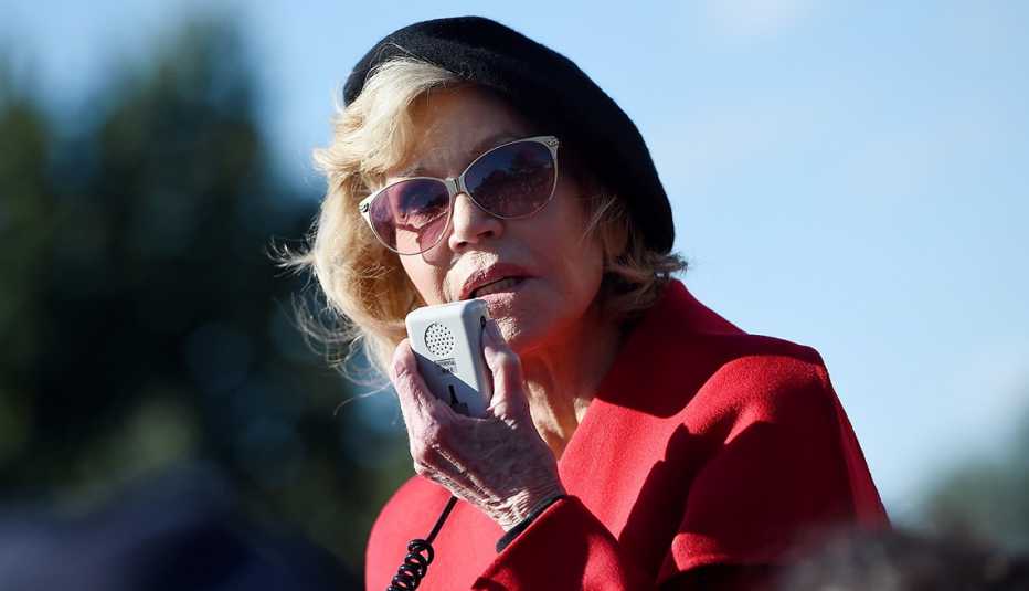 Actress Jane Fonda speaks outside the US Capitol during a climate change protest