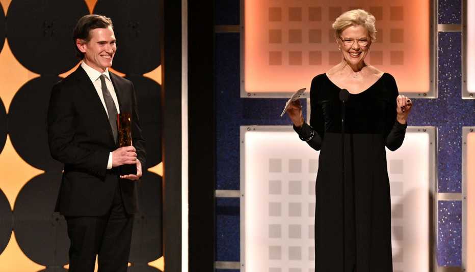 Billy Crudup presents the career achievement award to Annette Bening at the Movies for Grownups Awards