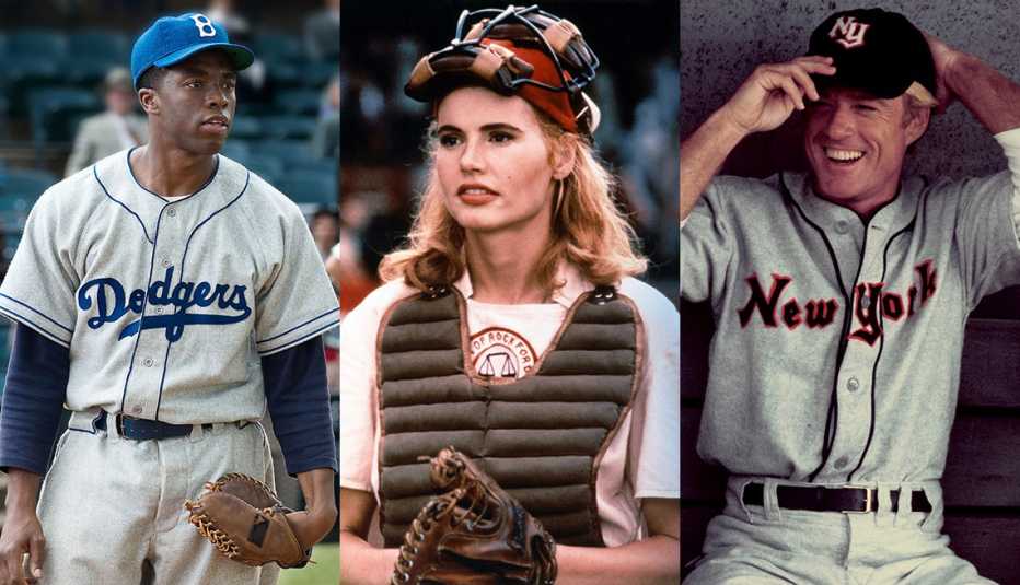 Chadwick Boseman stars as Jackie Robinson in 42, Geena Davis as Dottie Hinson in A League of Their Own and Robert Redford as Roy Hobbs in The Natural