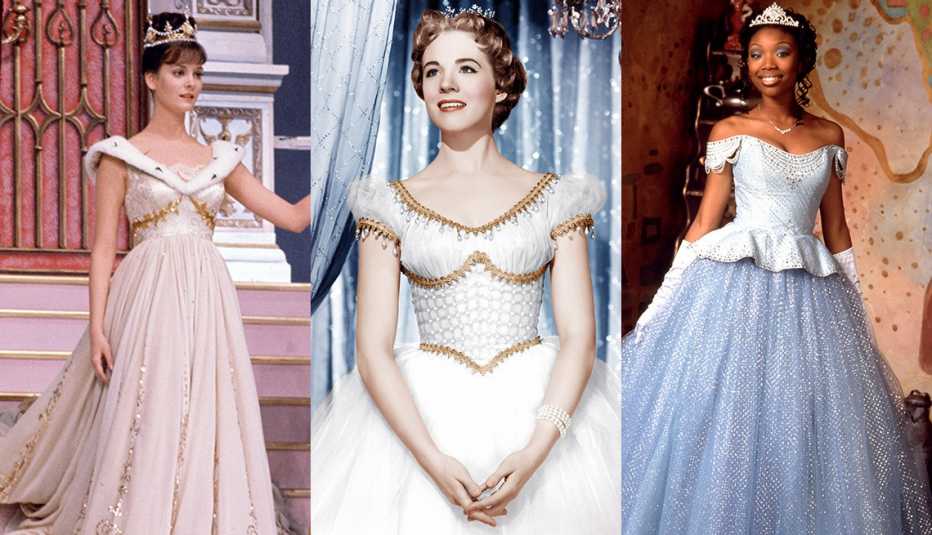 Lesley Ann Warren, Julie Andrews and Brandy Norwood each portraying their on-screen role as Cinderella