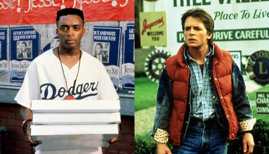 Spike Lee in the film Do the Right Thing and Michael J Fox in a scene from Back to the Future