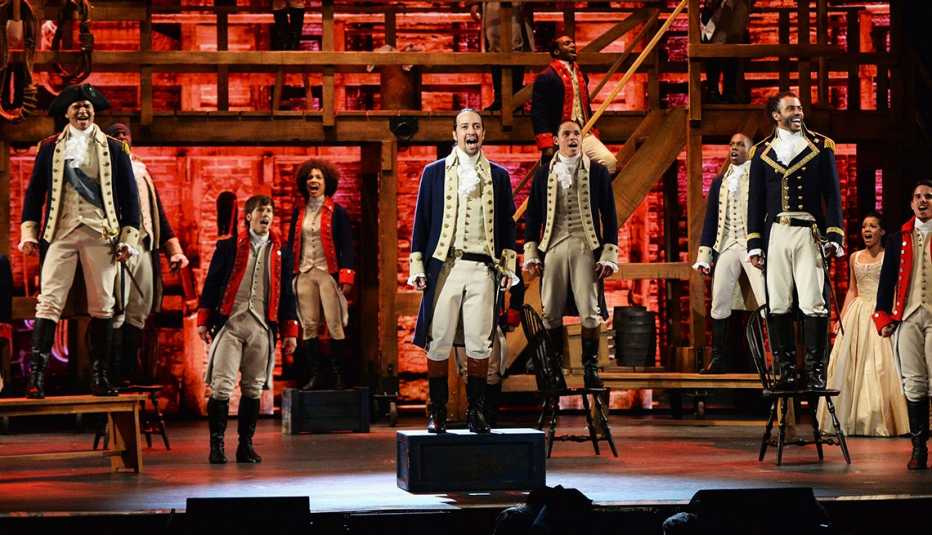 Lin-Manuel Miranda and the cast of Hamilton perform at the 70th Annual Tony Awards