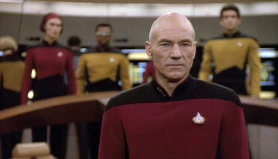 Patrick Stewart as Captain Jean-Luc Picard in "The Next Phase".  Season 5, episode 24 of 'Star Trek - The Next Generation.'