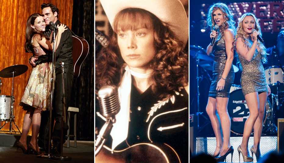 Reese Witherspoon and Joaquin Phoenix starring in the film Walk the Line, Sissy Spacek in Coal Miner's Daughter and Connie Britton and Hayden Panettiere in the television series Nashville