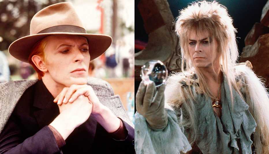 David Bowie in scenes from the films The Man Who Fell to Earth and Labyrinth