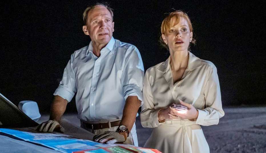 Ralph Fiennes and Jessica Chastain in a scene from the film The Forgiven