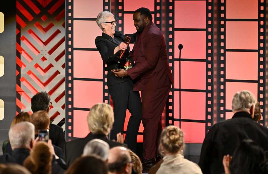 Jamie Lee Curtis and Brian Tyree Henry onstage at the AARP Movies for Grownups Awards