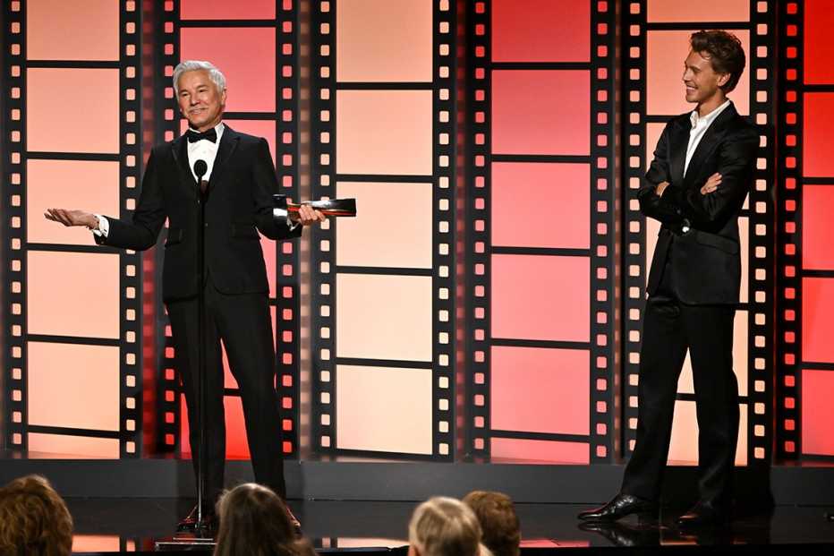 Baz Luhrmann and Austin Butler onstage at the AARP Movies for Grownups Awards
