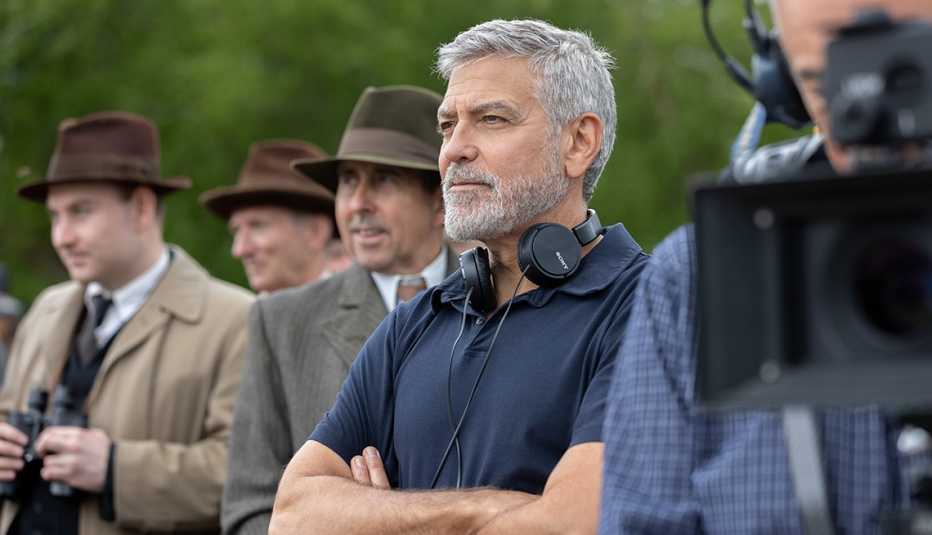 Director George Clooney on the set of his film, "The Boys in the Boat."