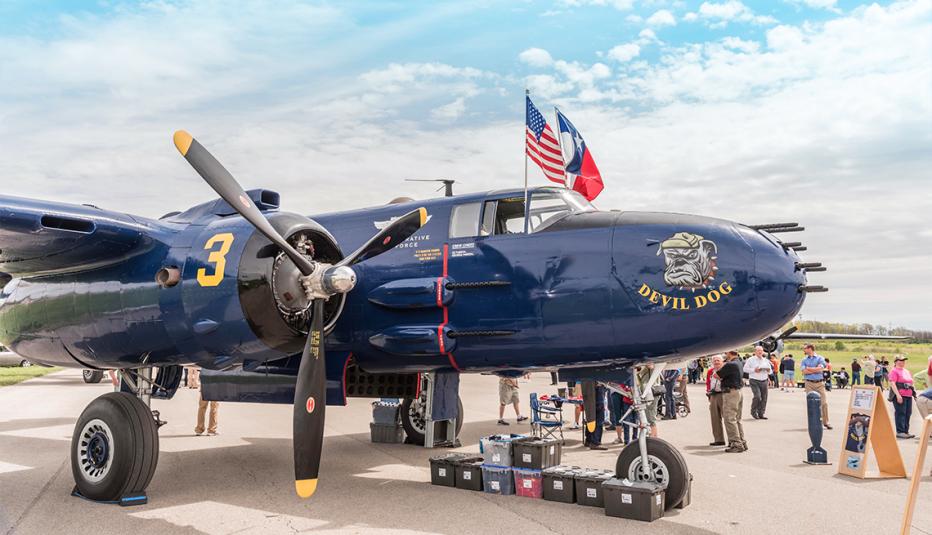 a b twenty five aircraft known as devil dog on display at the u s air force museum as part of the doolittle tokyo raiders seventy fifth anniversary