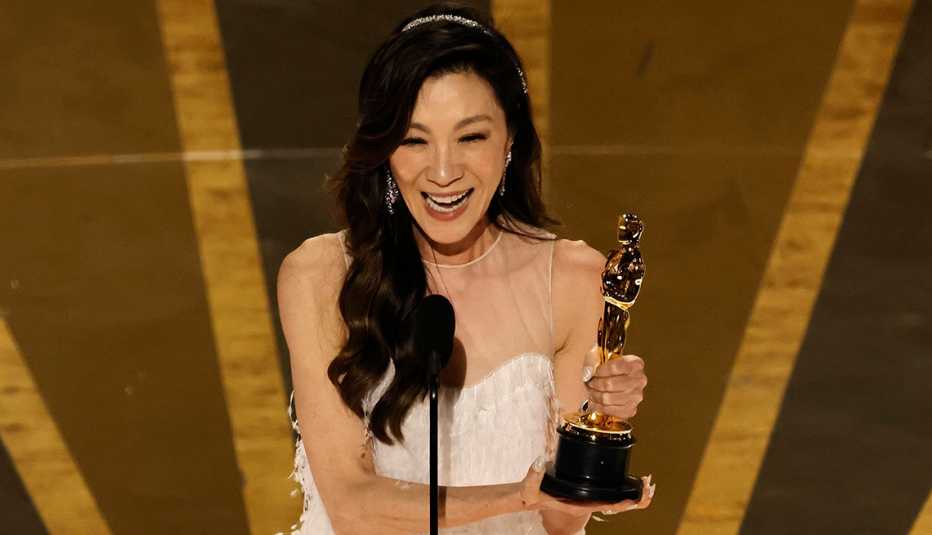 Michelle Yeoh accepts the Best Actress award for "Everything Everywhere All at Once" onstage during the 95th Annual Academy Awards at Dolby Theatre on March 12, 2023 in Hollywood, California.