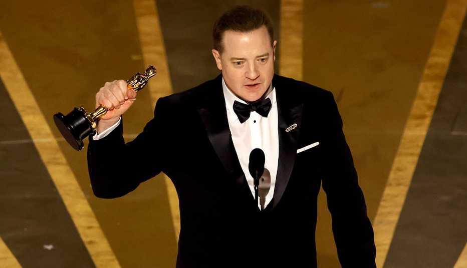 Brendan Fraser accepts the Best Actor award for "The Whale" onstage during the 95th Annual Academy Awards at Dolby Theatre on March 12, 2023 in Hollywood, California.