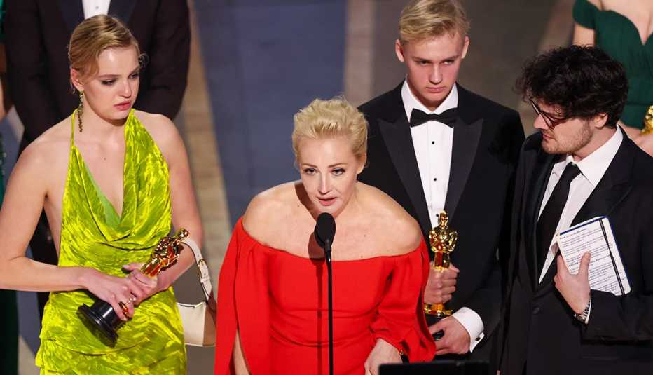Yulia Navalnaya speaks as Navalny wins the award for Documentary Feature Film at the 95th Academy Awards in the Dolby Theatre on March 12, 2023 in Hollywood, California. 