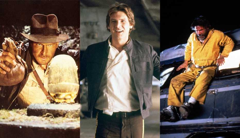 harrison ford in scenes from the film raiders of the lost ark star wars episode five the empire strikes back and the fugitive