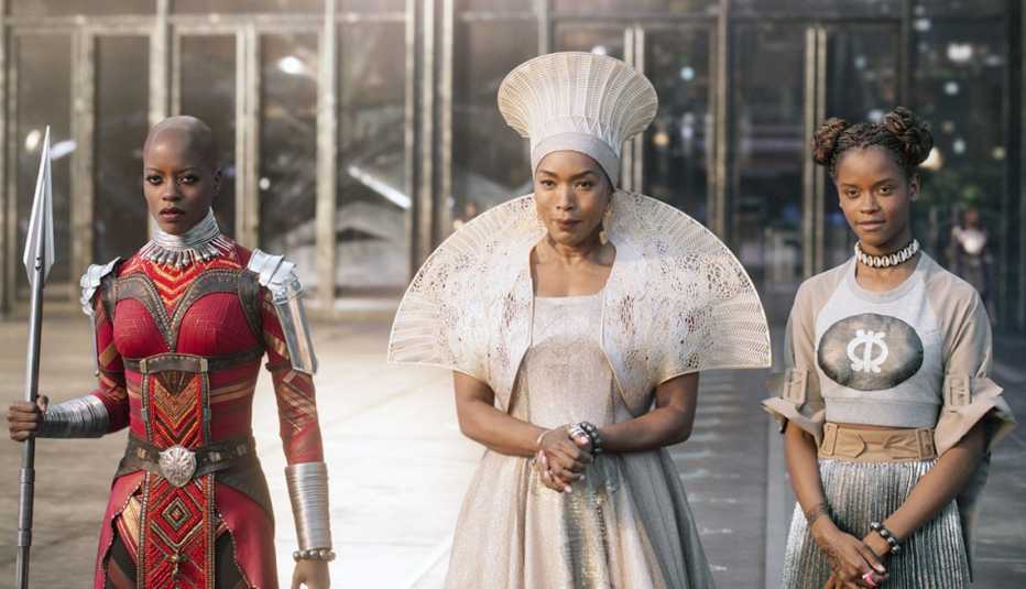 Florence Kasumba, Angela Bassett and Letitia Wright in "Black Panther."