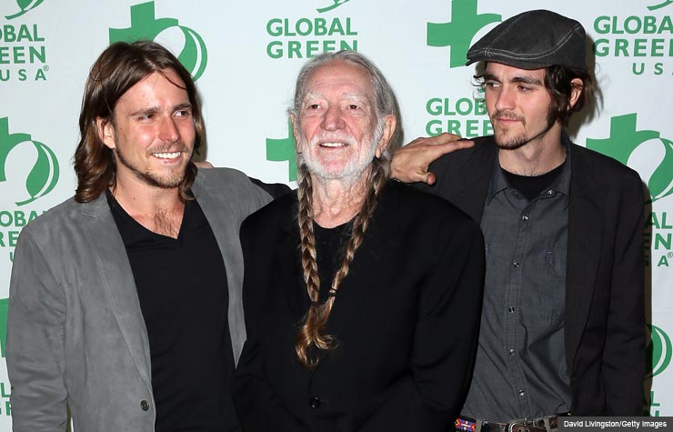 Willie Nelson with sons Lukas and Jacob, Feb. 2013