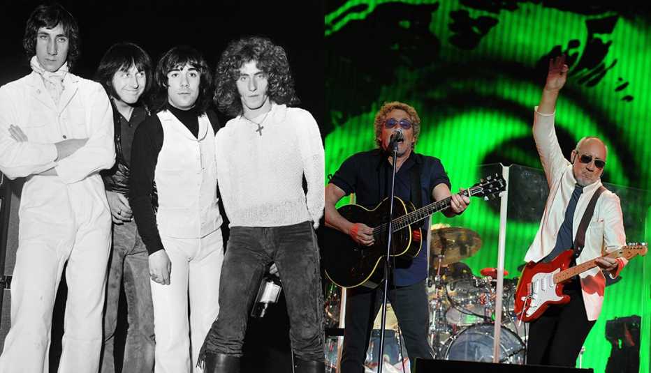 The Who in 1969; Roger Daltrey and Pete Townshend performing in 2015