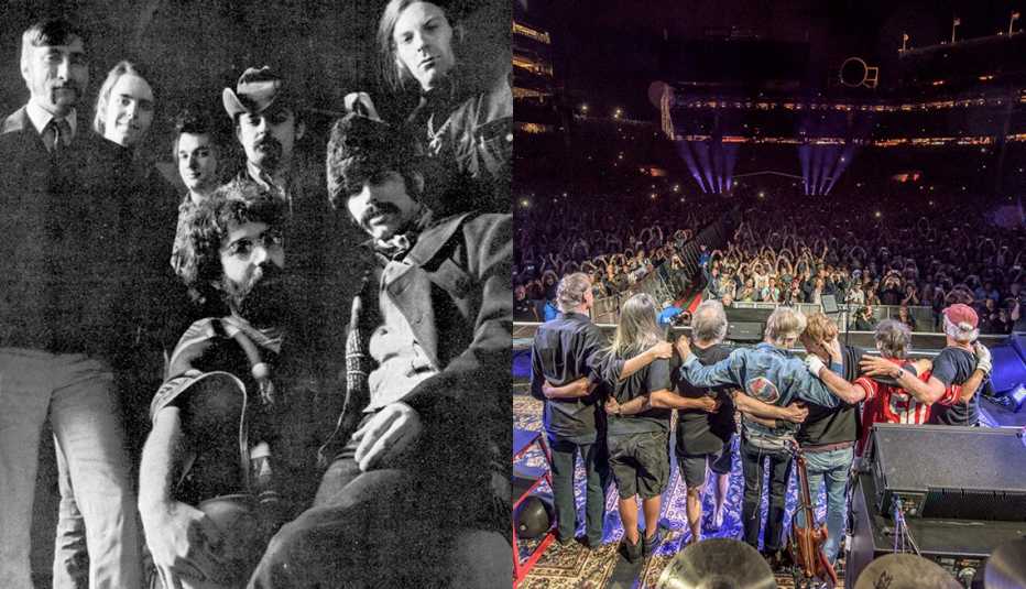 The Grateful Dead in 1969; in 2015 at the 50th anniversary Fare Thee Well concert