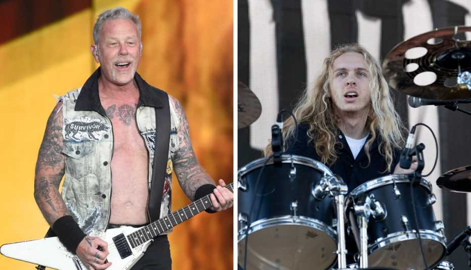 left singer and guitarist james hetfield of the band metallica right his son castor hetfield drummer and backing vocalist of bastardane