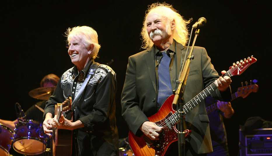 Graham Nash and David Crosby onstage performing at Red Rocks Amphitheatre in 2014
