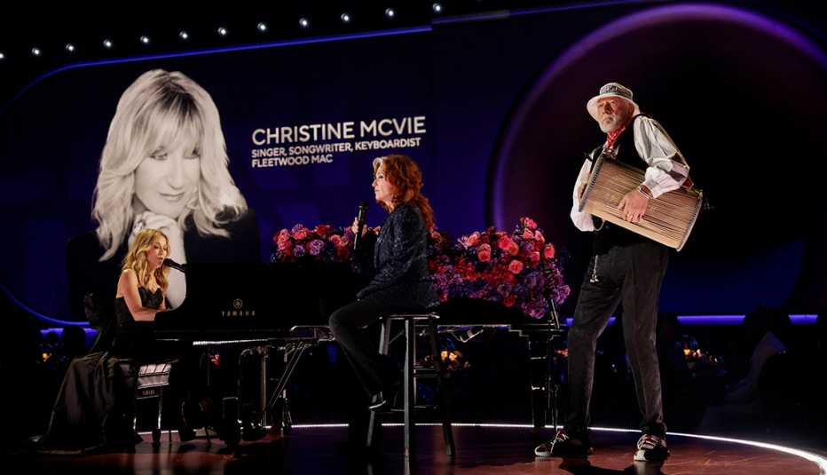 Sheryl Crow, Bonnie Raitt and Mick Fleetwood perform at the 65th Grammy Awards