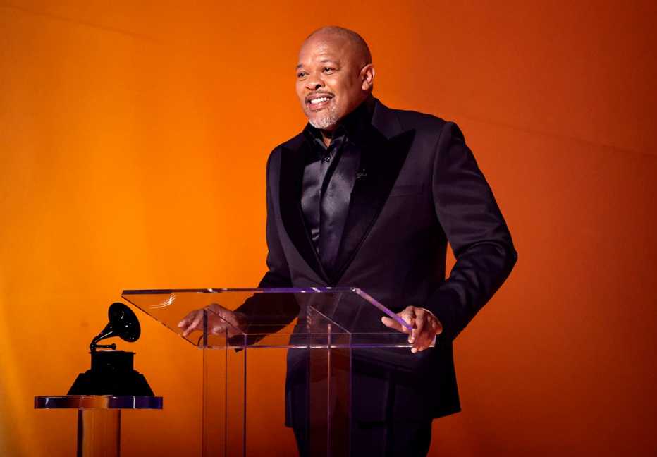 Dr. Dre accepts the Dr. Dre Global Impact Award at the 65th Grammy Awards