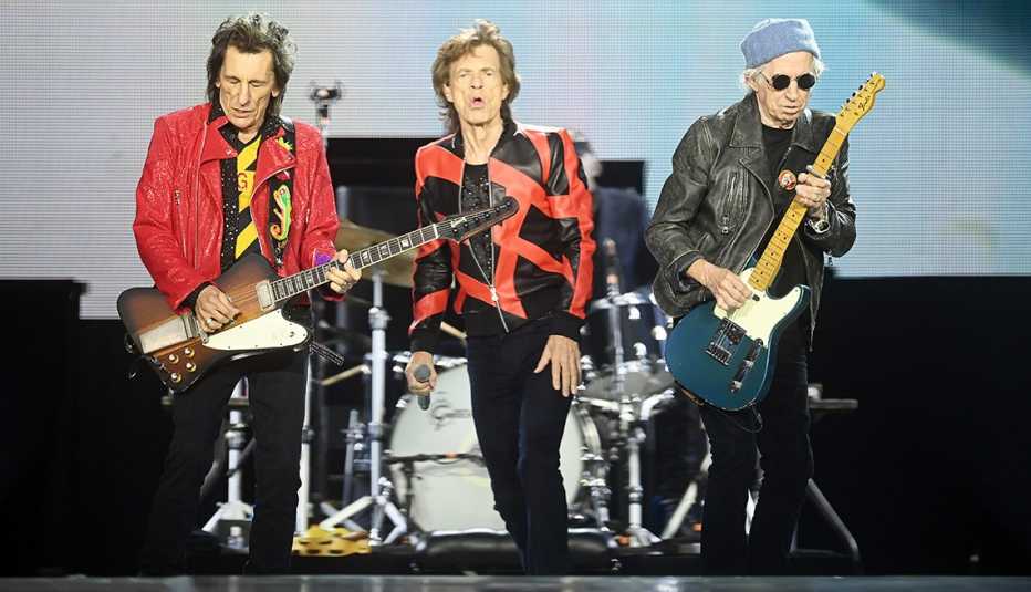 The Rolling Stones perform on stage during their Sixty Tour at Anfield in Liverpool, England