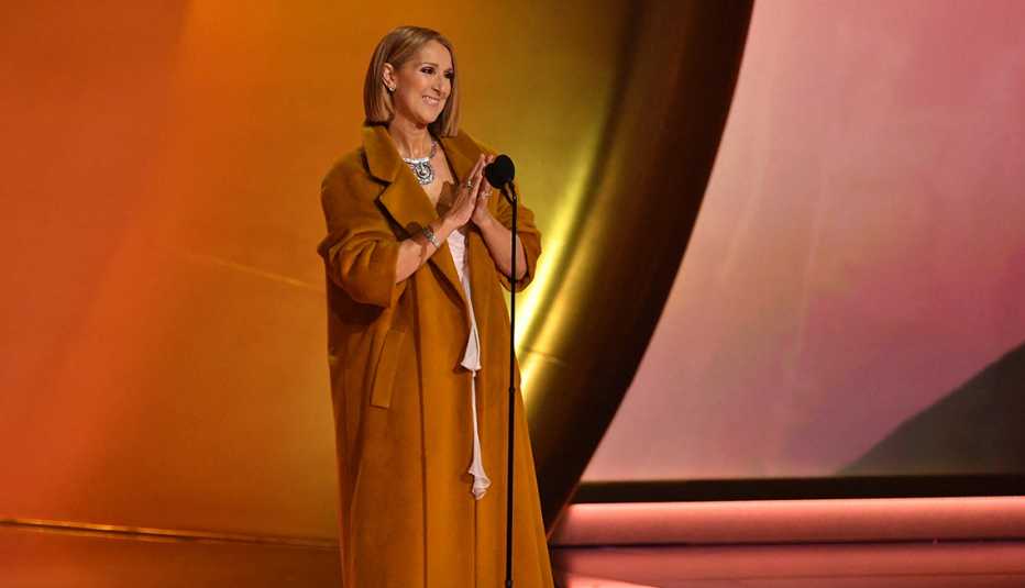 Celine Dion presents the Album of the Year award at the 66th Annual Grammy Awards