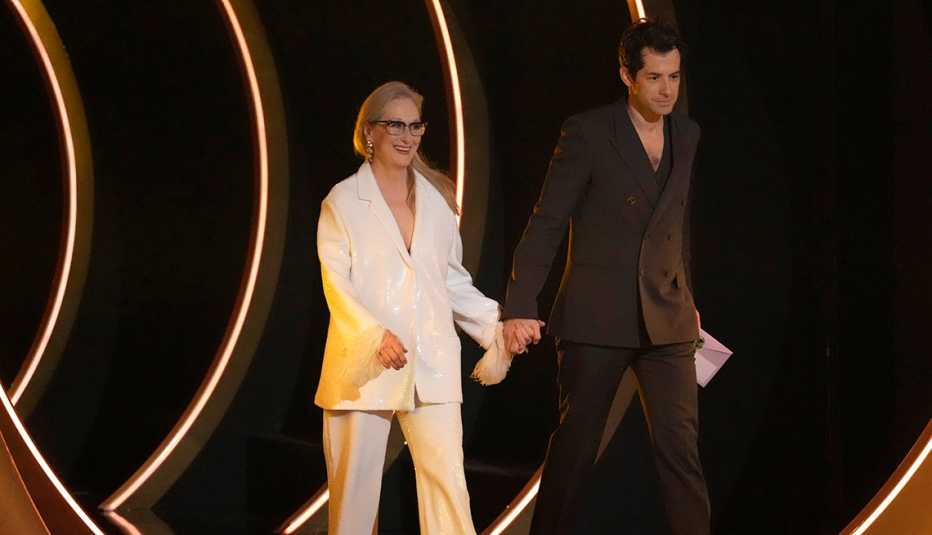Meryl Streep and Mark Ronson presents the award for record of the year at the 66th annual Grammy Awards