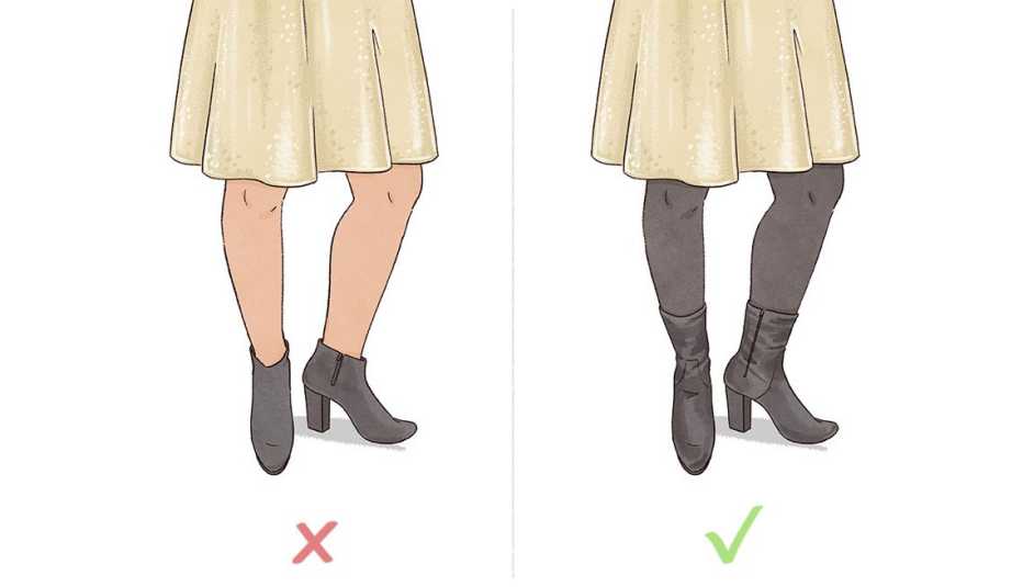 Pair higher clingy ankle booties with skirts