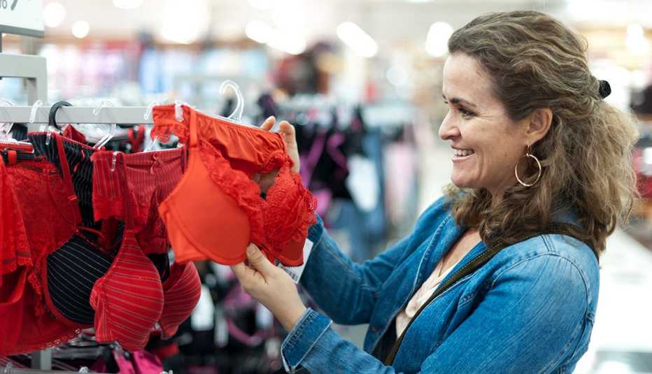 woman shopping for bras, lingerie