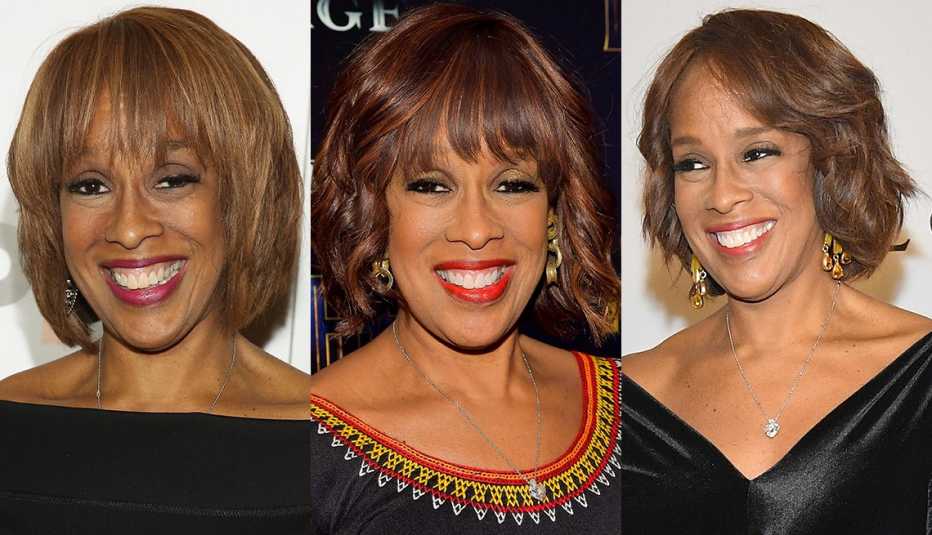 Shots of Gayle Kings with different bob hairstyles and color