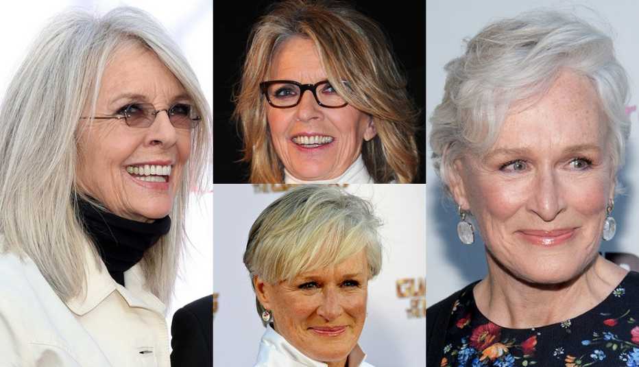 Before and after hair color photos of Diane Keaton and Glenn Close