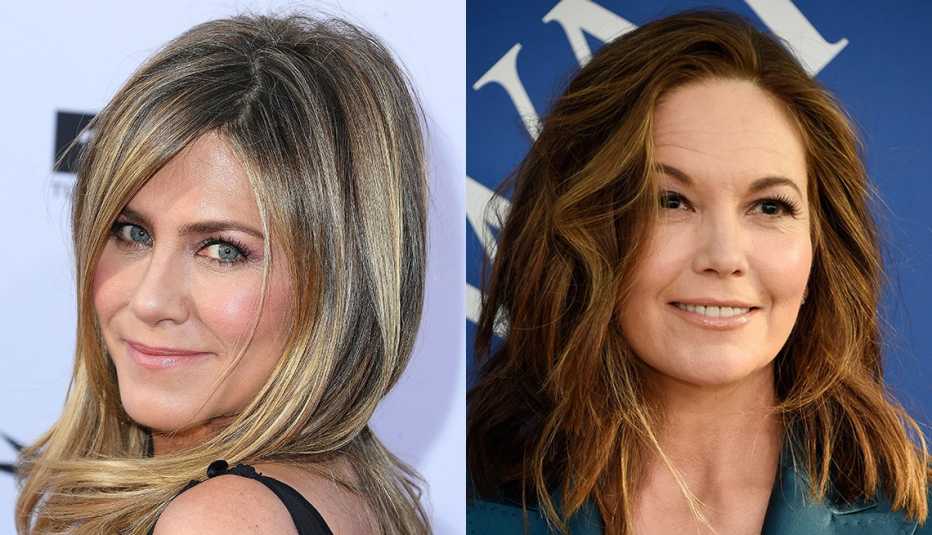 Jennifer Aniston with blonde highlights and Diane Lane with brown highlights.