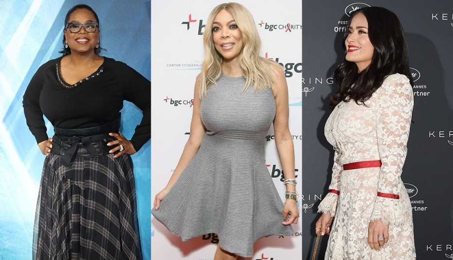 Oprah Winfrey, Wendy Williams and Salma Hayek wearing dresses that complement their boobs