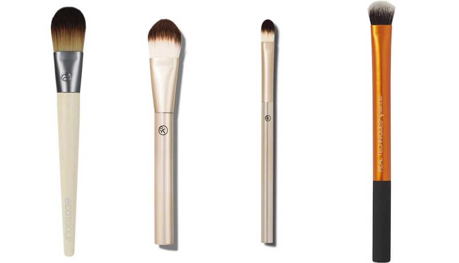 EcoTools Classic Foundation Brush and Sonia Kashuk Paddle Foundation Makeup Brush and Sonia Kashuk Essential Precision Concealer Brush Gold and Real Techniques Expert Concealer Brush 
