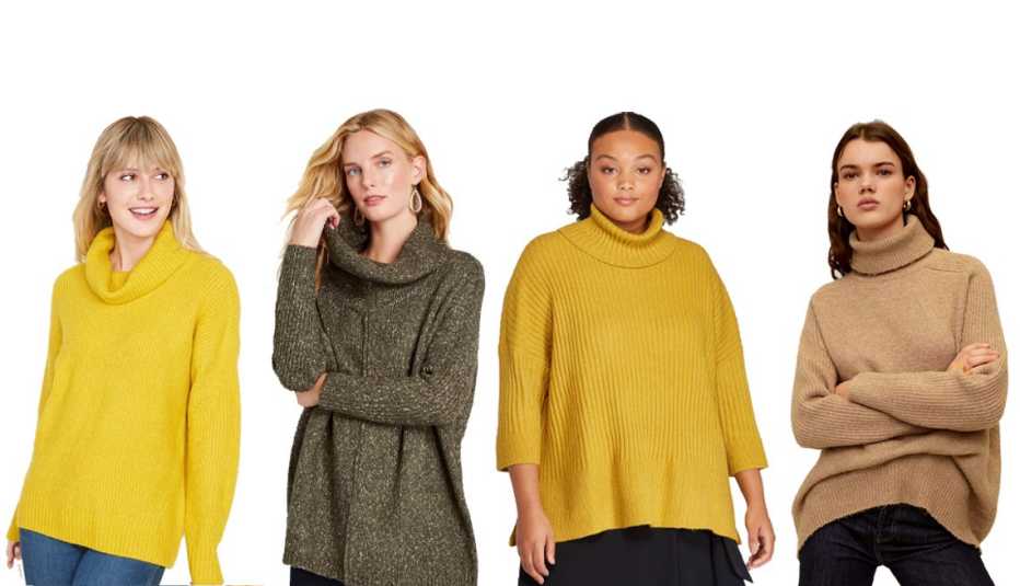 Old Navy Slouchy Turtleneck Sweater for Women, Modcloth On The Warm Side Cowlneck Sweater, Prologue Plus-Size 3/4 Sleeve Turtleneck Pullover Sweater, Mango Turtle neck Oversized Sweater