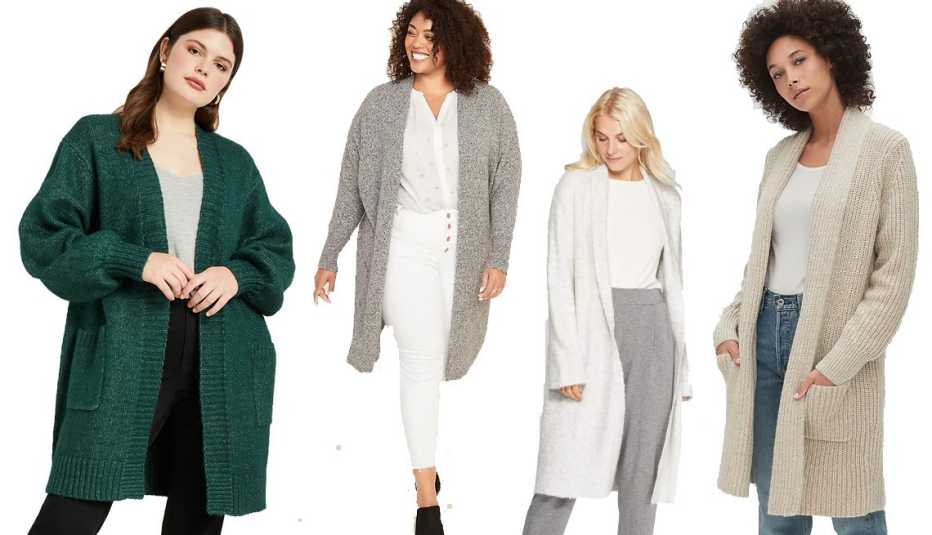 Eloquii Boyfriend Cardigan,  Old Navy Plus-Size Super-Long Open-Front Sweater, A New Day Women's Long Sleeve Open Front Duster Sweater, Gap Ribbed Coat Cardigan Sweater