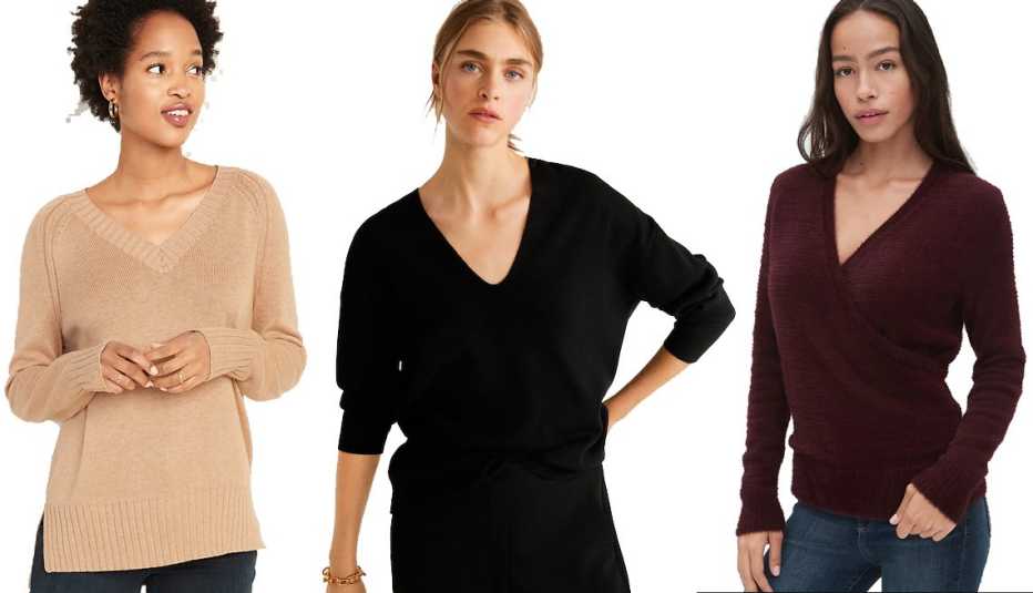 Old Navy Rib-Knit V-Neck Sweater for Women, Mango V-neckline sweater, Gap Wrap V-Neck Sweater  