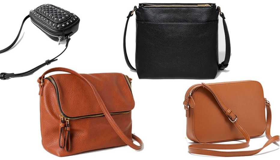 (Clockwise): Zara Quilted Studded Crossbody Bag, A New Day Midsize Crossbody Bag, Old Navy Faux- Leather Crossbody Bag for Women, H & M Shoulder Bag