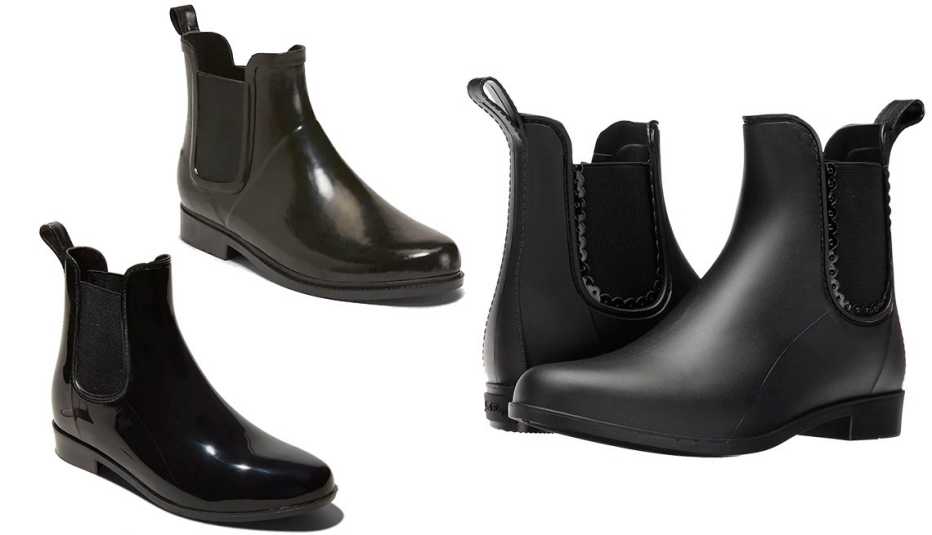 (Clockwise): A New Day Women's Chelsea Rain Boots, Old Navy Ankle Rain Boots  for Women in Black, Jack Rogers Sallie