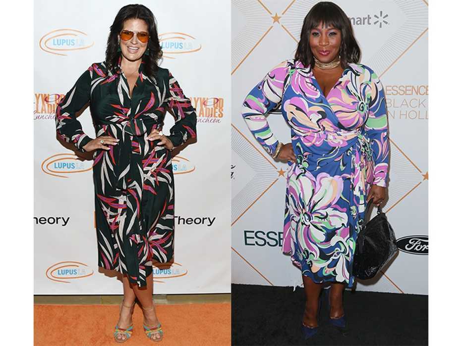 Dawn McCoy and Bevy Smith in printed dresses