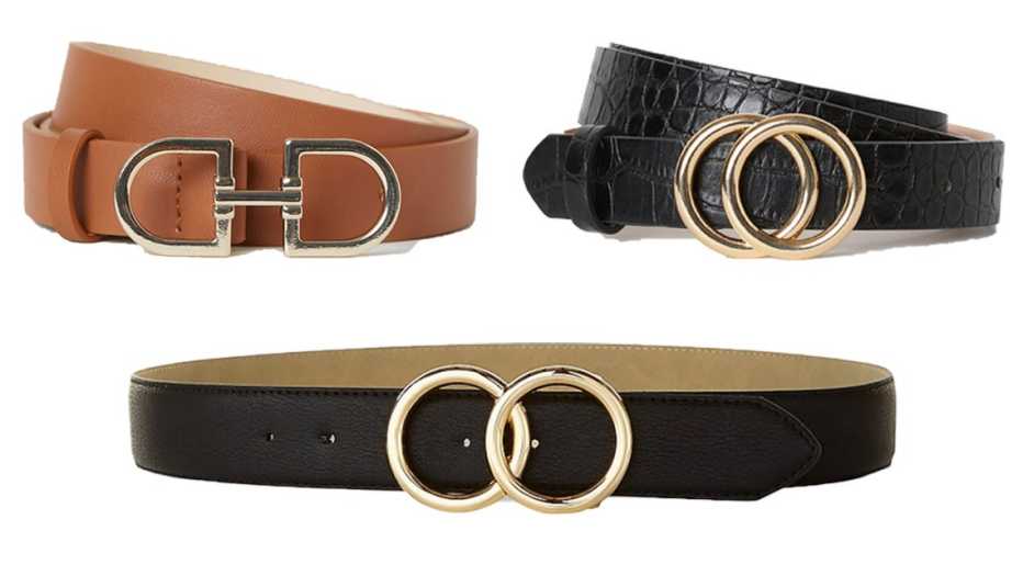 H and M Narrow Belt in brown another H and M Narrow Belt in crocodile patterned black and an Express Double O Ring Belt