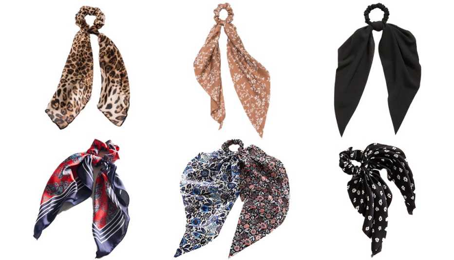 Wild Fable Leopard Print Chiffon Fabric Twister with Tail Universal Thread Chiffon Fabric Twister with Floral Print and Tails Hair Elastics Old Navy Scarf Hair Tie For Women Urban Outfitters Lana Silk Scarf Scrunchie Anthropologie Nadia Hair Scarf