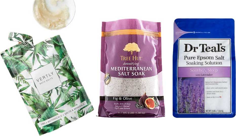Vertly Bath Salts Tree Hut Fig and Olive Epsom Salt Doctor Teals Pure Epsom Salt Soothe and Sleep Lavender Soaking Solution