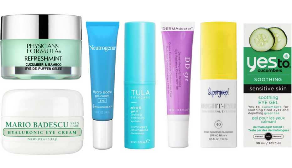 A wide selection of different eye creams and gels