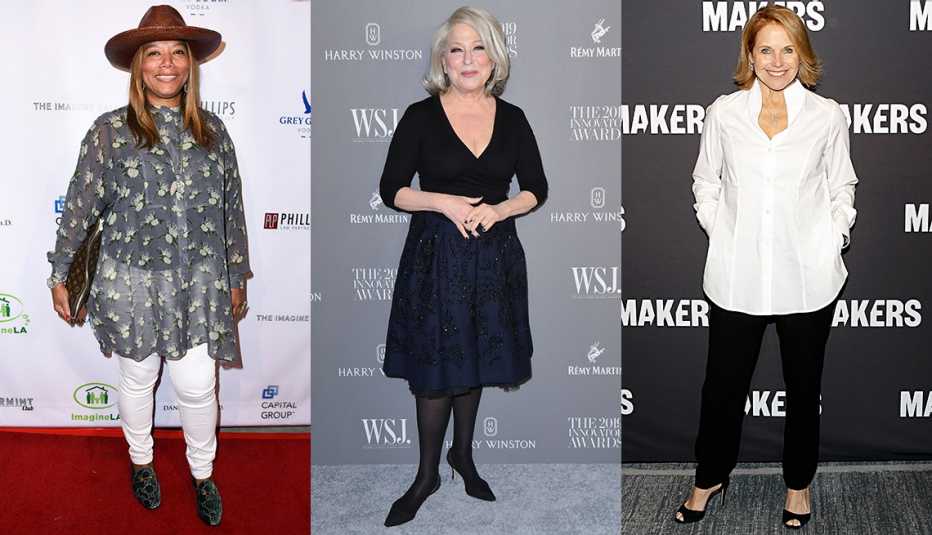 Side by side images of Queen Latifah Bette Midler and Katie Couric